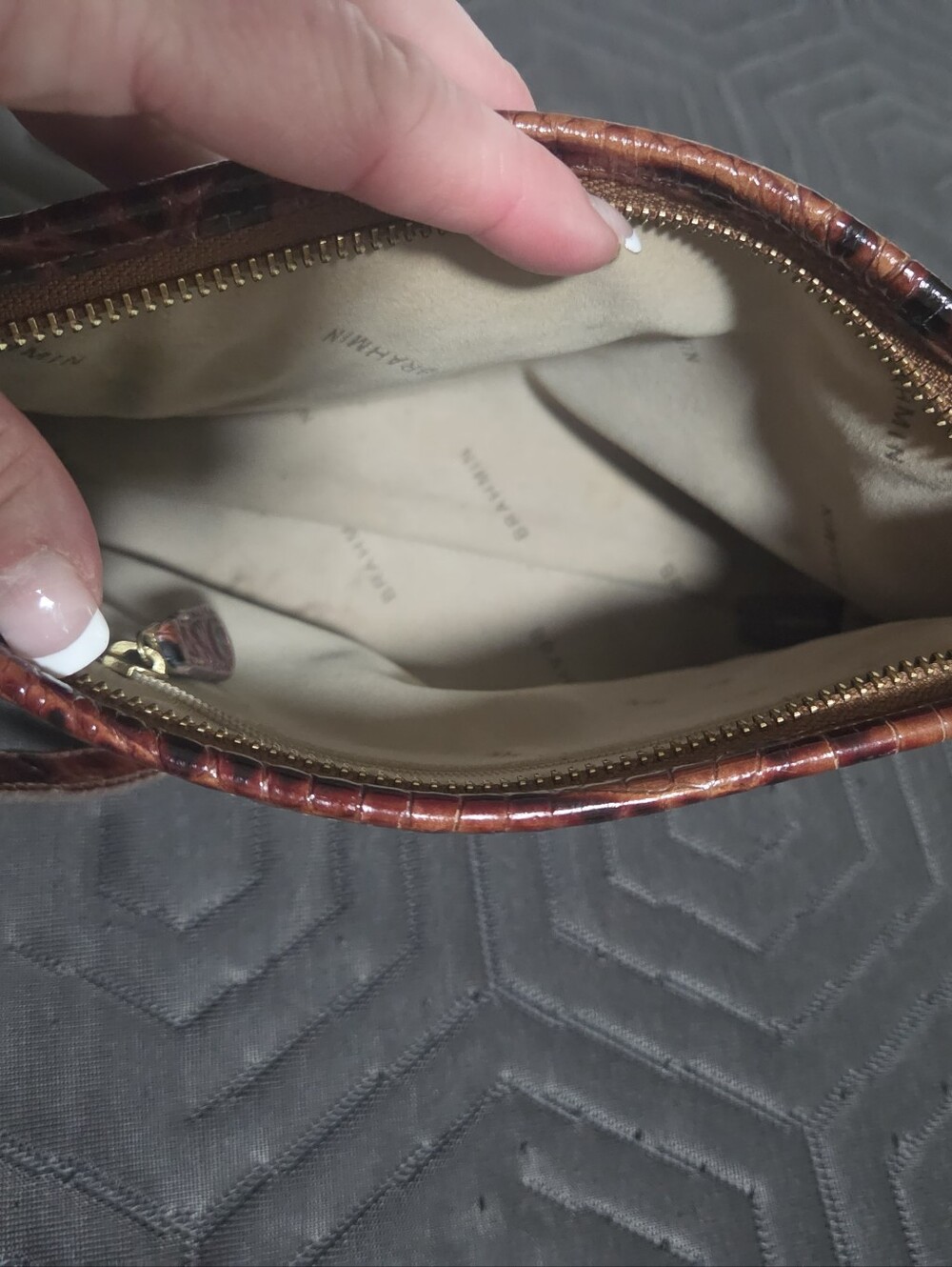 Brahmin Cognac Croc-Embossed Leather Shoulder Bag - Picture 9 of 9